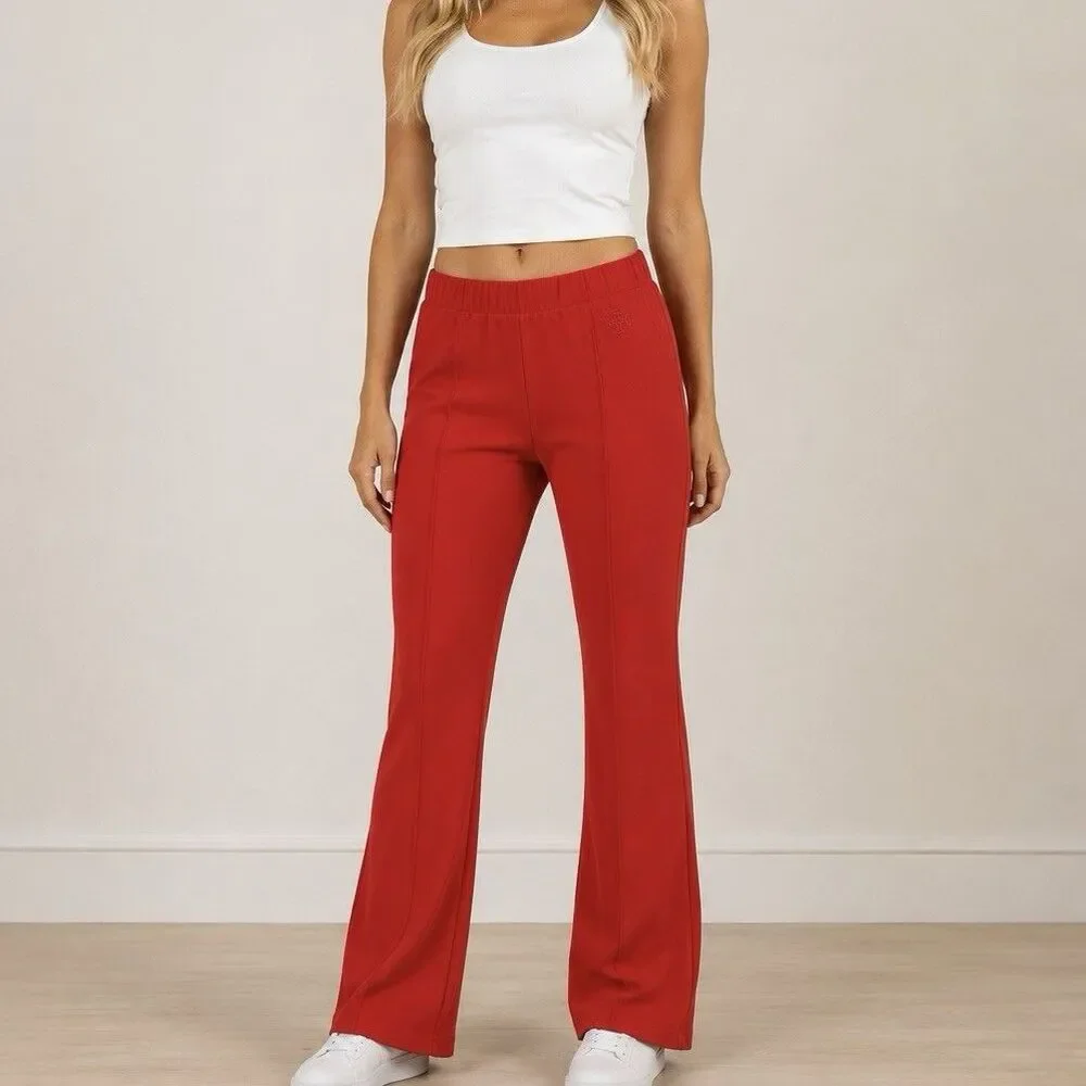 Tory Burch Sport Red Track Pants Women Large Flare Leg Stretch Pull On